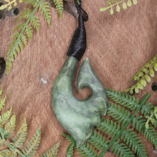 Hei Matau or Fish Hook carved from Kawakawa Pounamu - NZ Greenstone