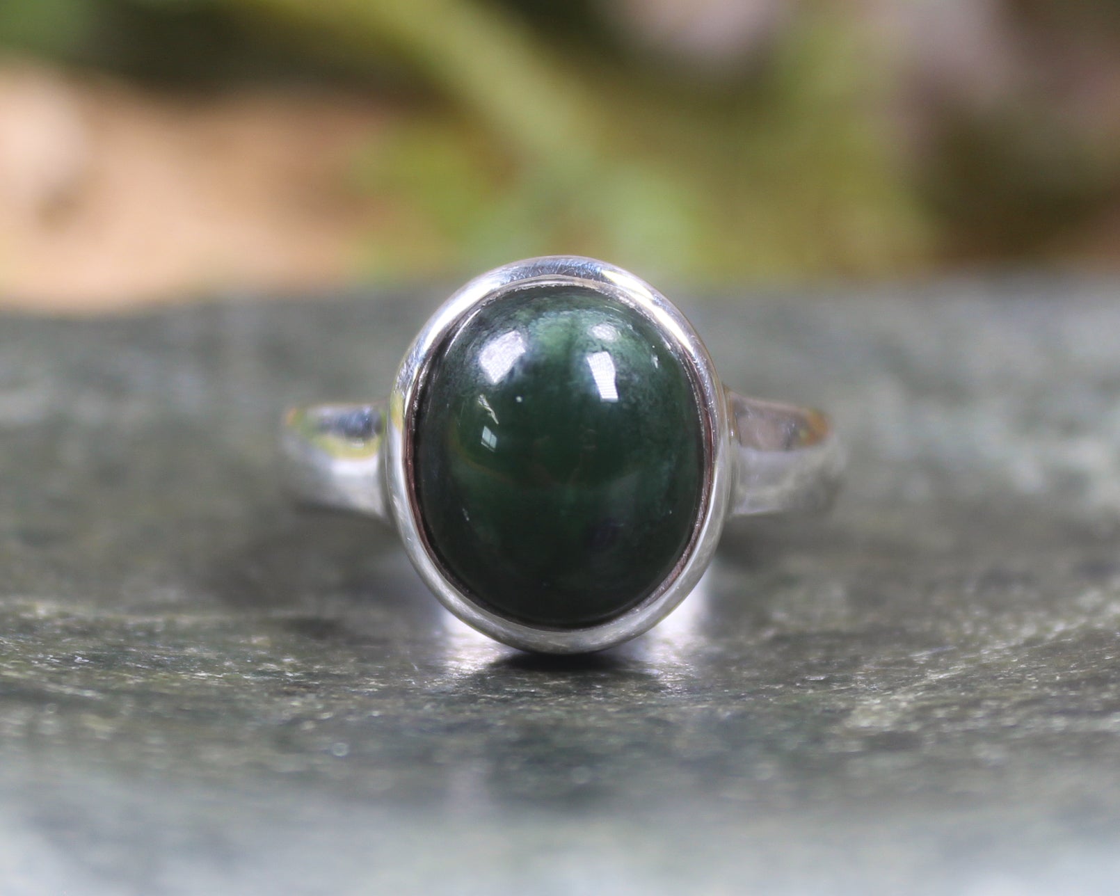 Sterling Silver Kawakawa Pounamu Ring - NZ Greenstone