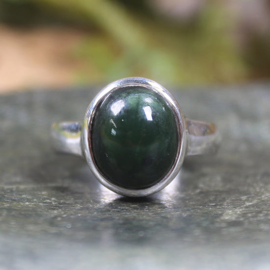Sterling Silver Kawakawa Pounamu Ring - NZ Greenstone