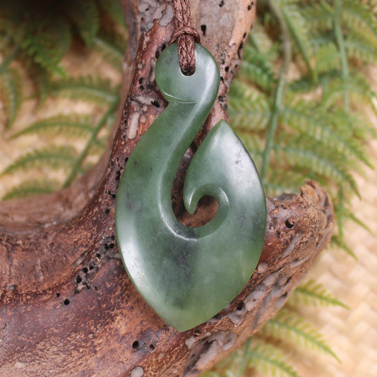 Hei Matau or Fish Hook carved from Hapopo Pounamu - NZ Greenstone