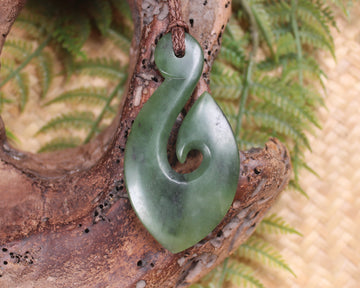 Hei Matau or Fish Hook carved from Hapopo Pounamu - NZ Greenstone