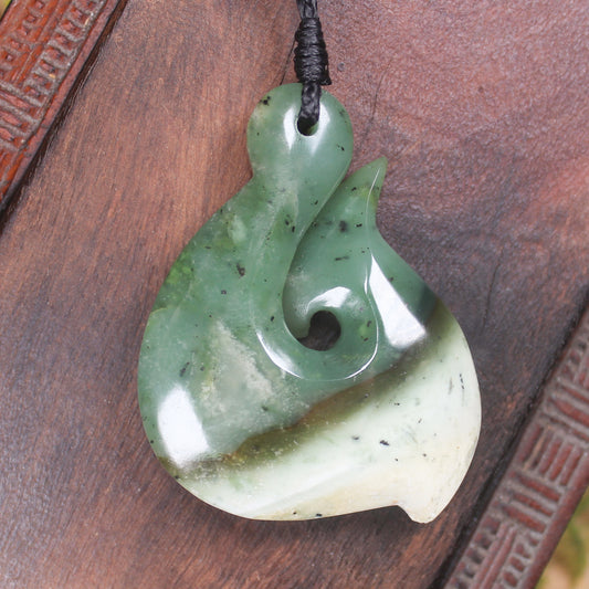Hei Matau or Fish Hook carved from Hapopo Pounamu - NZ Greenstone