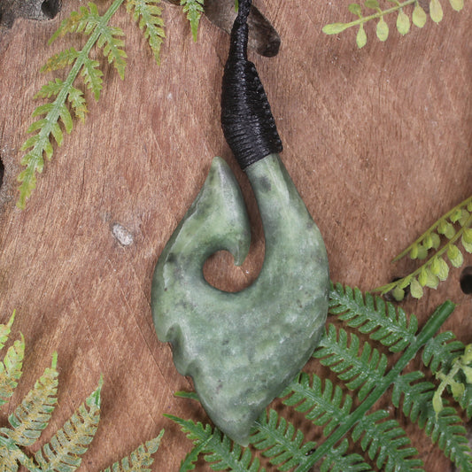 Hei Matau or Fish Hook carved from Kawakawa Pounamu - NZ Greenstone