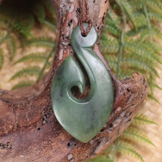 Hei Matau or Fish Hook carved from Hapopo Pounamu - NZ Greenstone