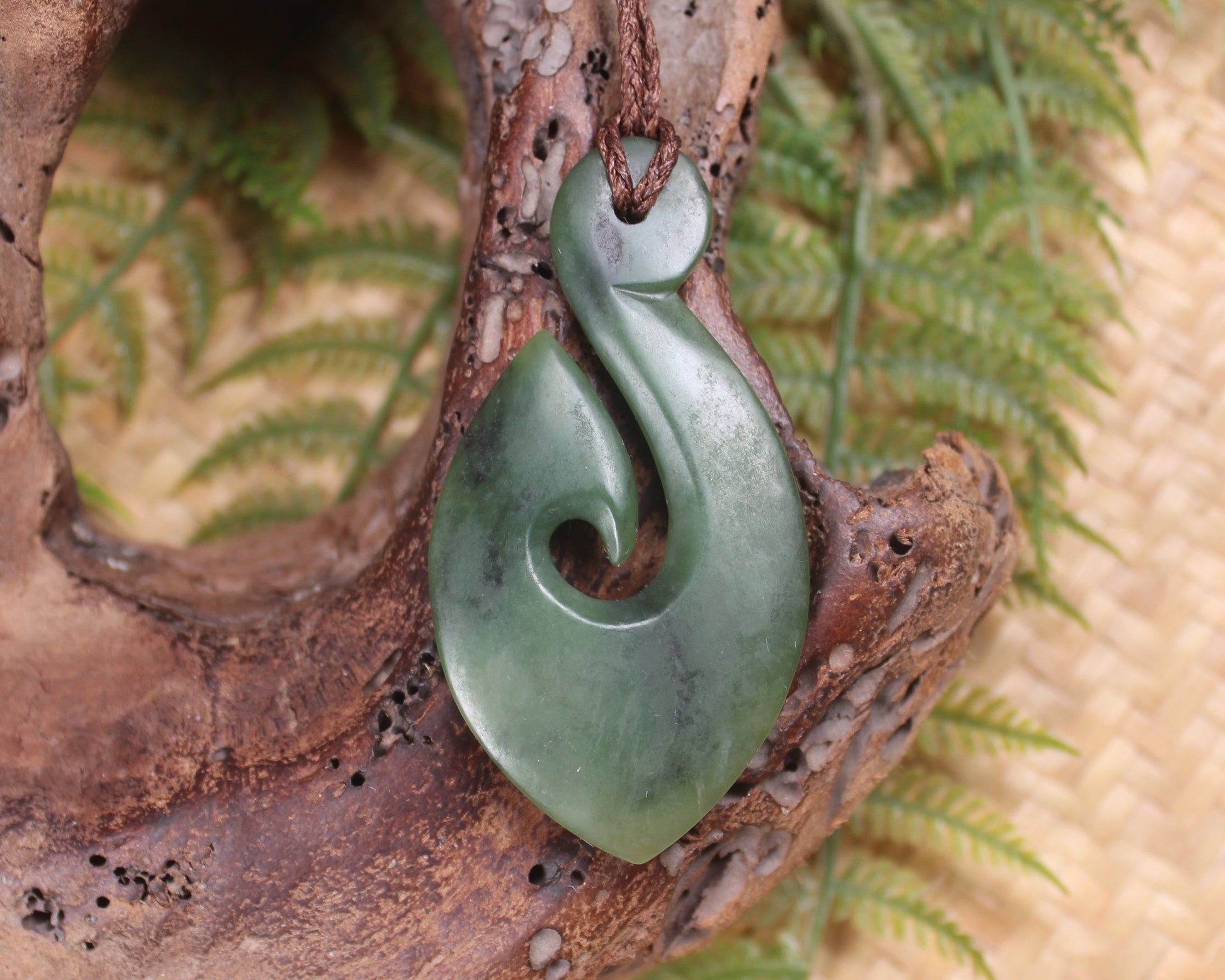 Hei Matau or Fish Hook carved from Hapopo Pounamu - NZ Greenstone