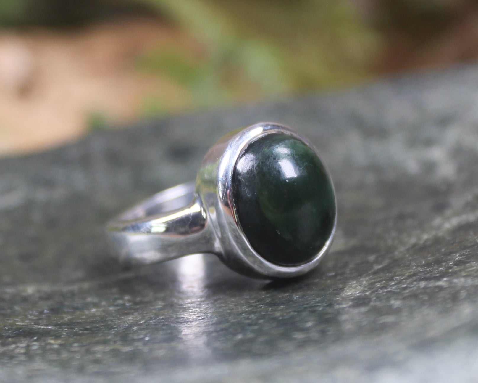 Sterling Silver Kawakawa Pounamu Ring - NZ Greenstone