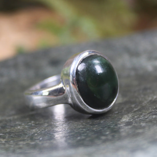 Sterling Silver Kawakawa Pounamu Ring - NZ Greenstone