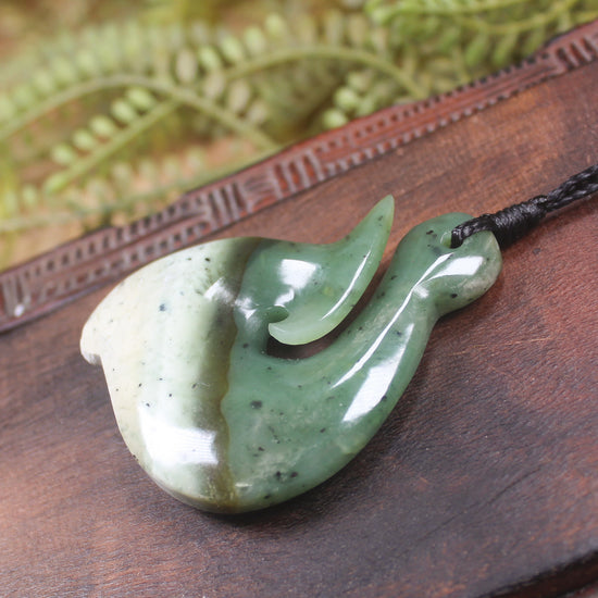 Hei Matau or Fish Hook carved from Hapopo Pounamu - NZ Greenstone