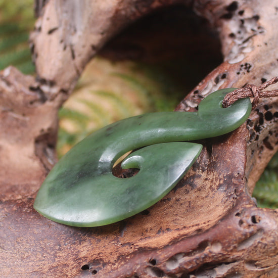 Hei Matau or Fish Hook carved from Hapopo Pounamu - NZ Greenstone