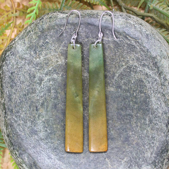 Roimata or Teardrop earrings carved from Flower Jade Pounamu - NZ Greenstone
