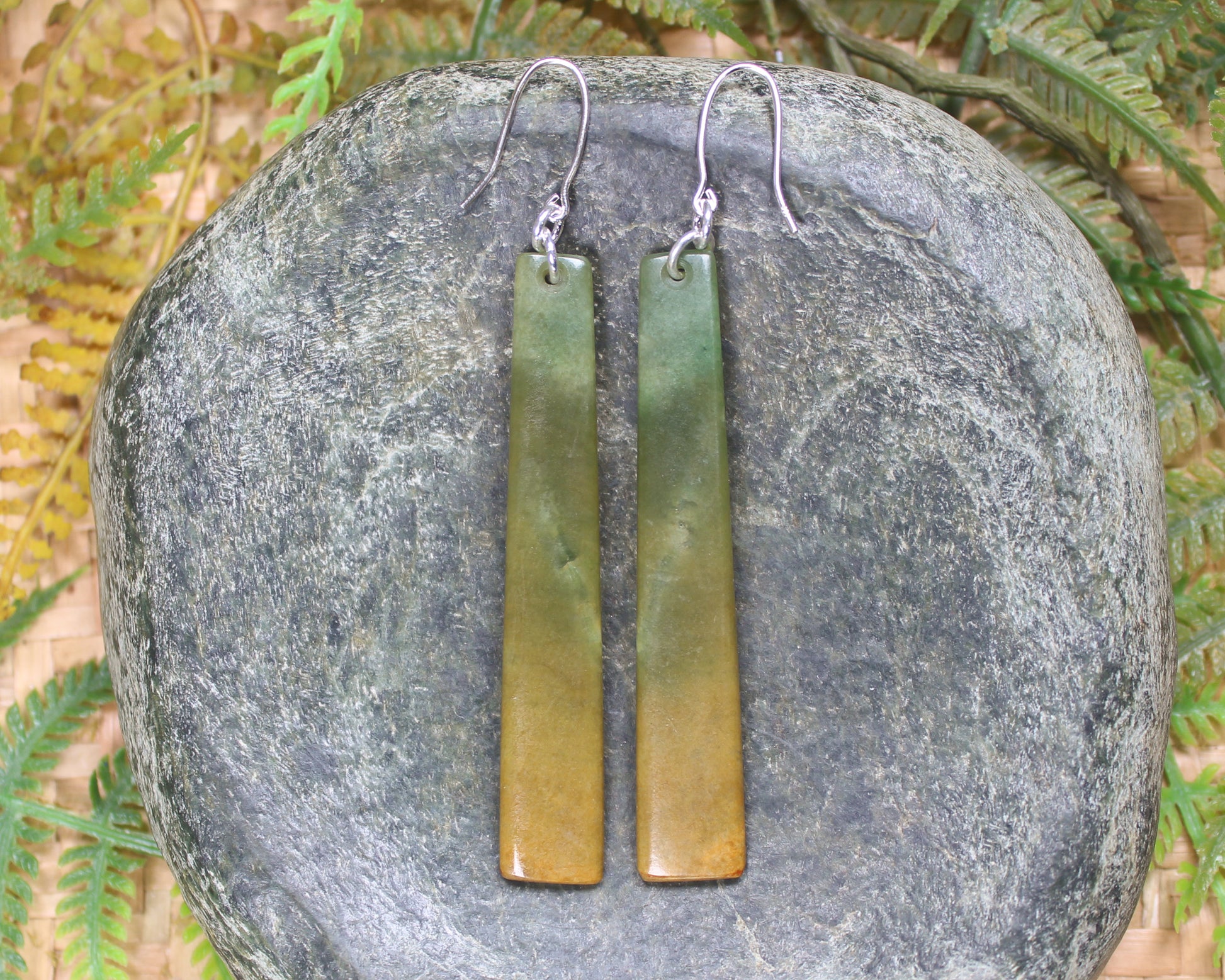 Roimata or Teardrop earrings carved from Flower Jade Pounamu - NZ Greenstone