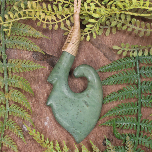 Hei Matau or Fish Hook carved from Kawakawa Pounamu - NZ Greenstone