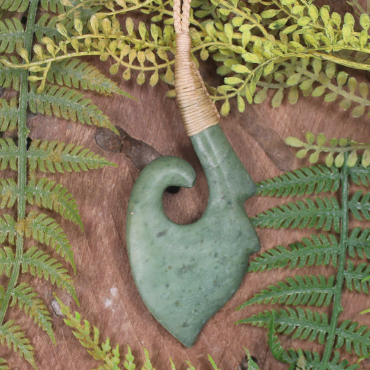 Hei Matau or Fish Hook carved from Kawakawa Pounamu - NZ Greenstone