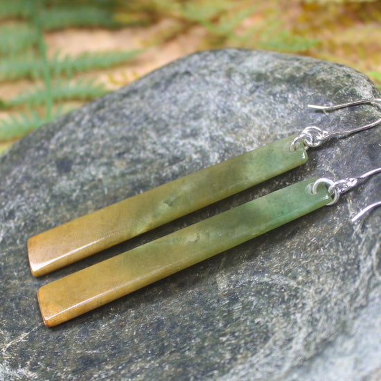 Roimata or Teardrop earrings carved from Flower Jade Pounamu - NZ Greenstone