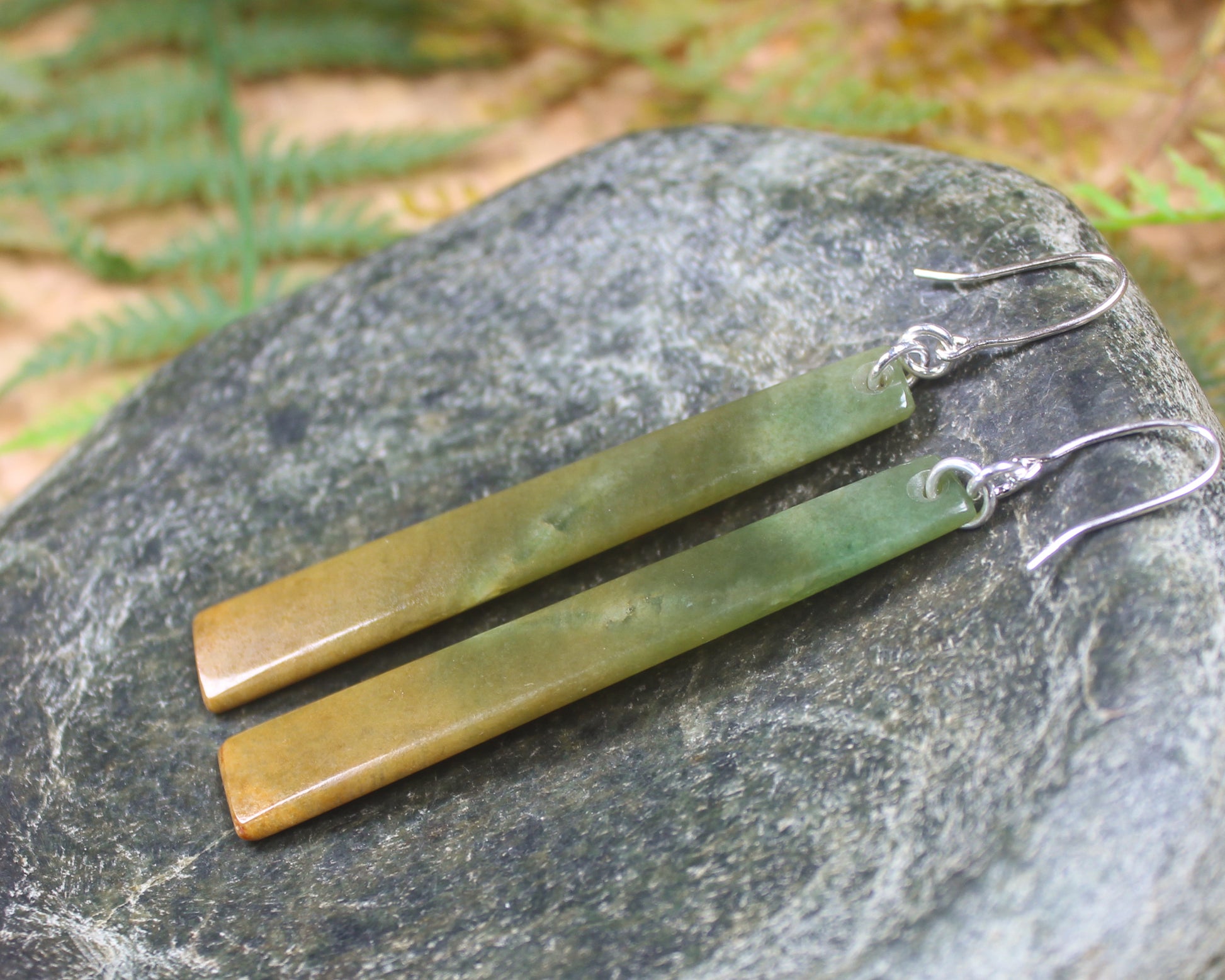Roimata or Teardrop earrings carved from Flower Jade Pounamu - NZ Greenstone