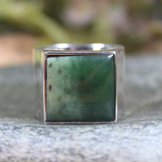 Sterling Silver Rimu Pounamu Ring - NZ Greenstone