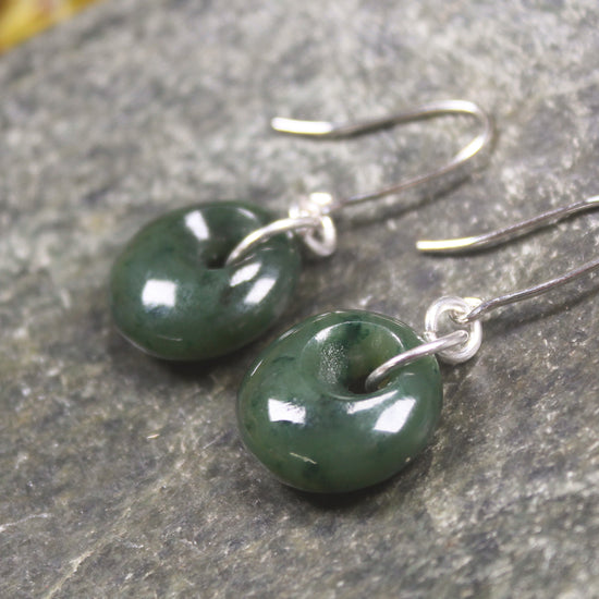 Porowhita Earrings carved from Kawakawa Pounamu - NZ Greenstone