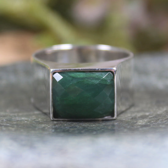 Sterling Silver Kawakawa Pounamu Ring - NZ Greenstone