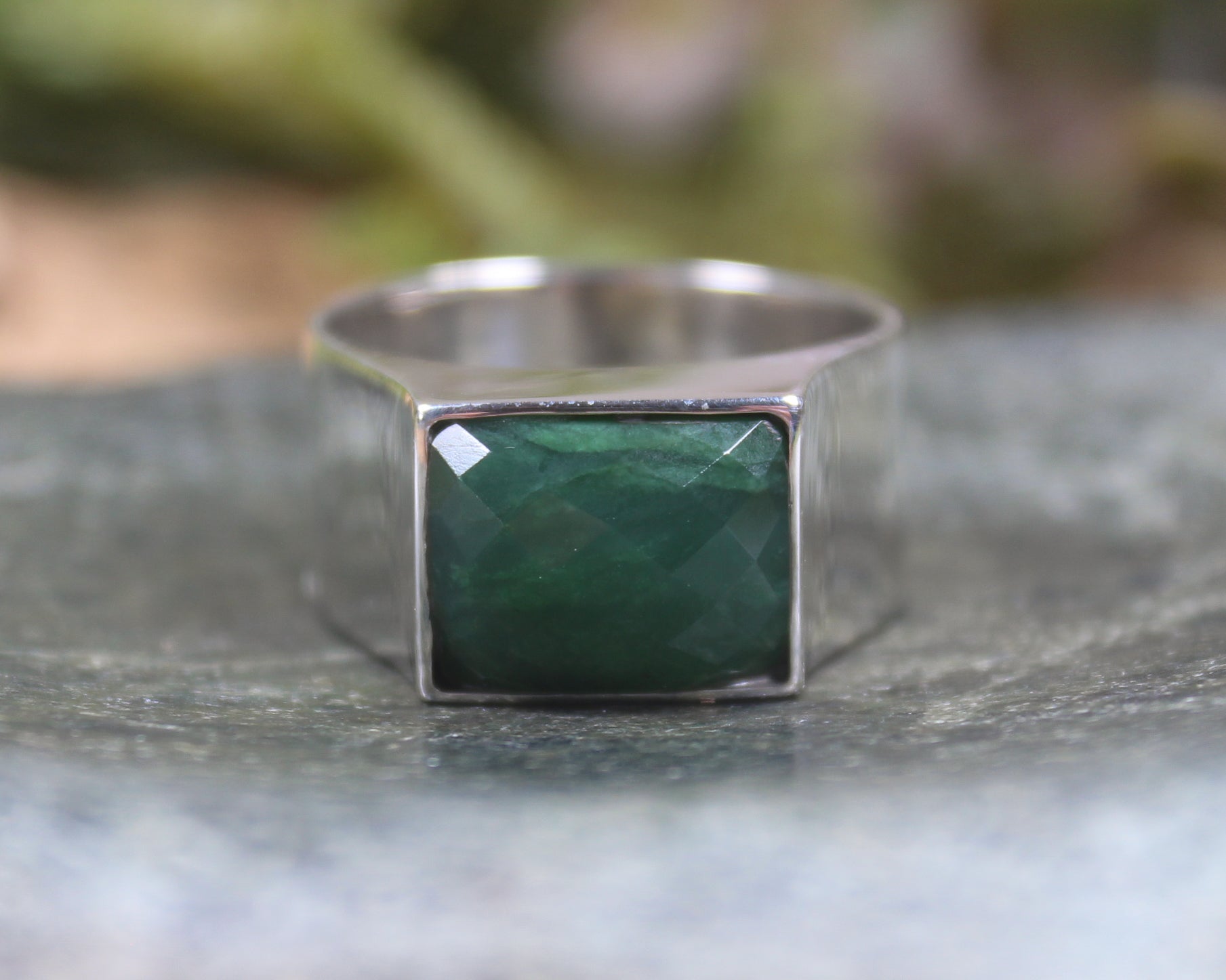 Sterling Silver Kawakawa Pounamu Ring - NZ Greenstone