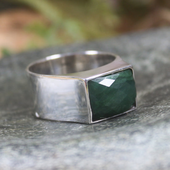 Sterling Silver Kawakawa Pounamu Ring - NZ Greenstone