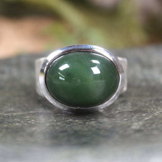 Sterling Silver Kawakawa Pounamu Ring - NZ Greenstone
