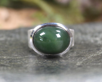 Sterling Silver Kawakawa Pounamu Ring - NZ Greenstone