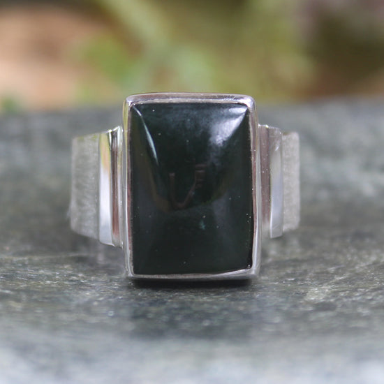 Sterling Silver Kawakawa Pounamu Ring - NZ Greenstone