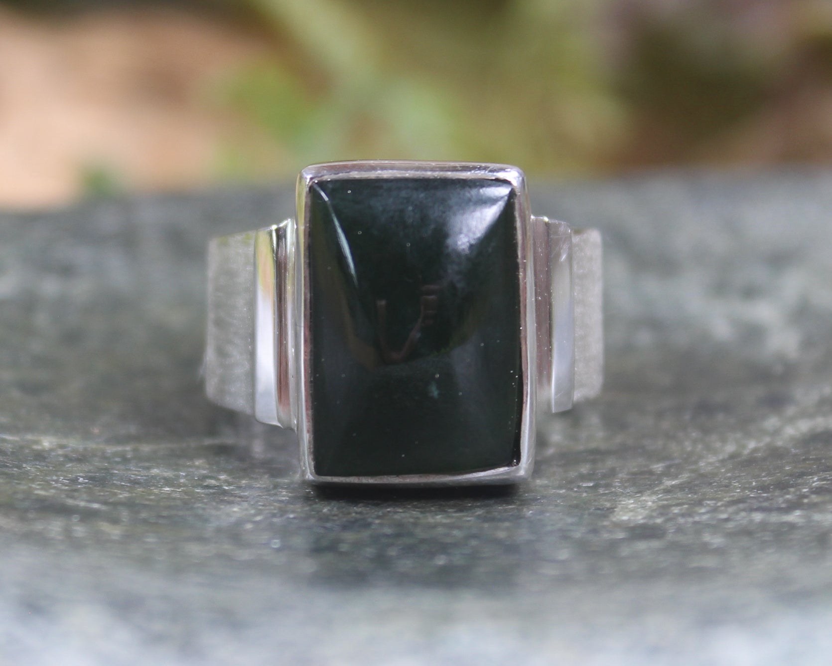Sterling Silver Kawakawa Pounamu Ring - NZ Greenstone
