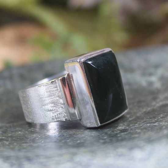 Sterling Silver Kawakawa Pounamu Ring - NZ Greenstone