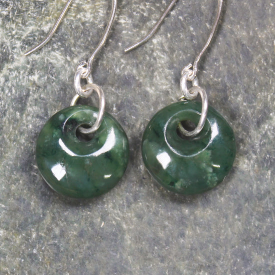 Porowhita Earrings carved from Kawakawa Pounamu - NZ Greenstone
