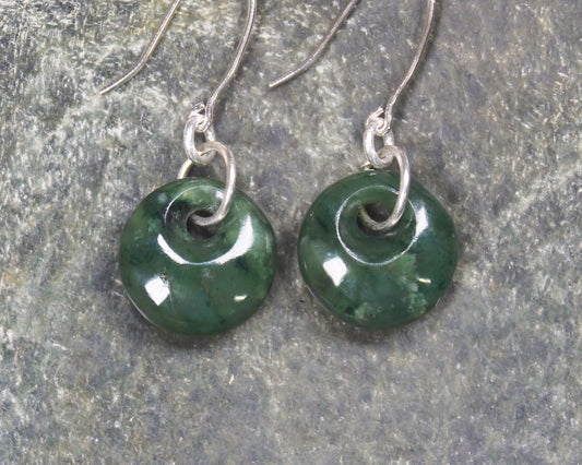 Porowhita Earrings carved from Kawakawa Pounamu - NZ Greenstone