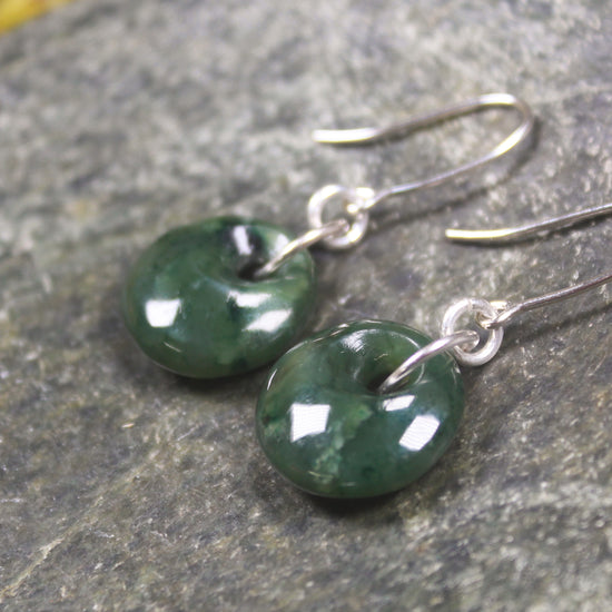Porowhita Earrings carved from Kawakawa Pounamu - NZ Greenstone