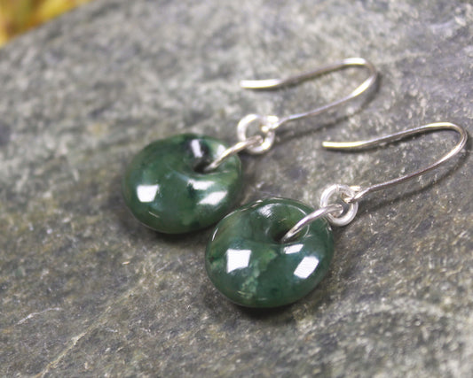 Porowhita Earrings carved from Kawakawa Pounamu - NZ Greenstone