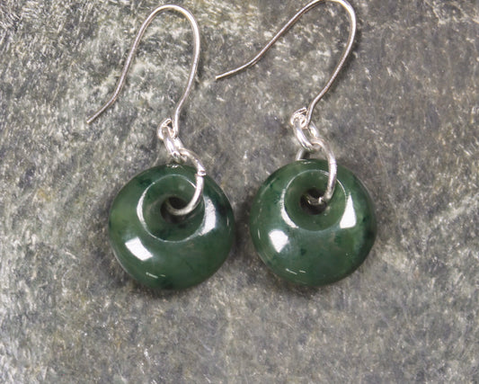 Porowhita Earrings carved from Kawakawa Pounamu - NZ Greenstone