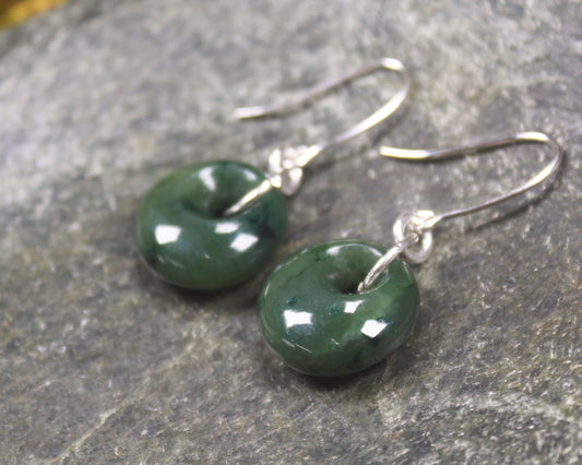 Porowhita Earrings carved from Kawakawa Pounamu - NZ Greenstone