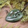 Heart with Koru carved from Hapopo Pounamu - NZ Greenstone