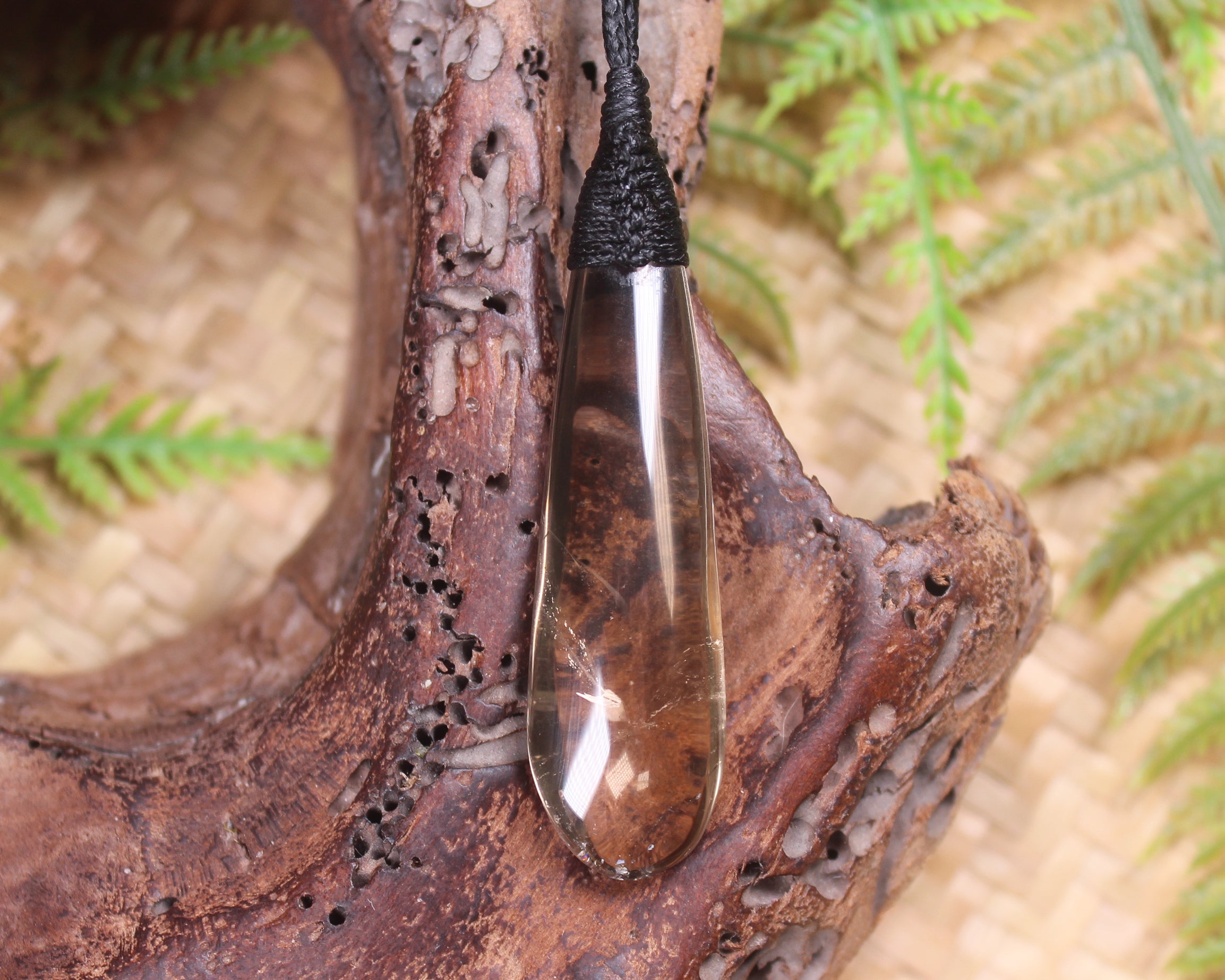 Roimata pendant carved from Smokey Quartz