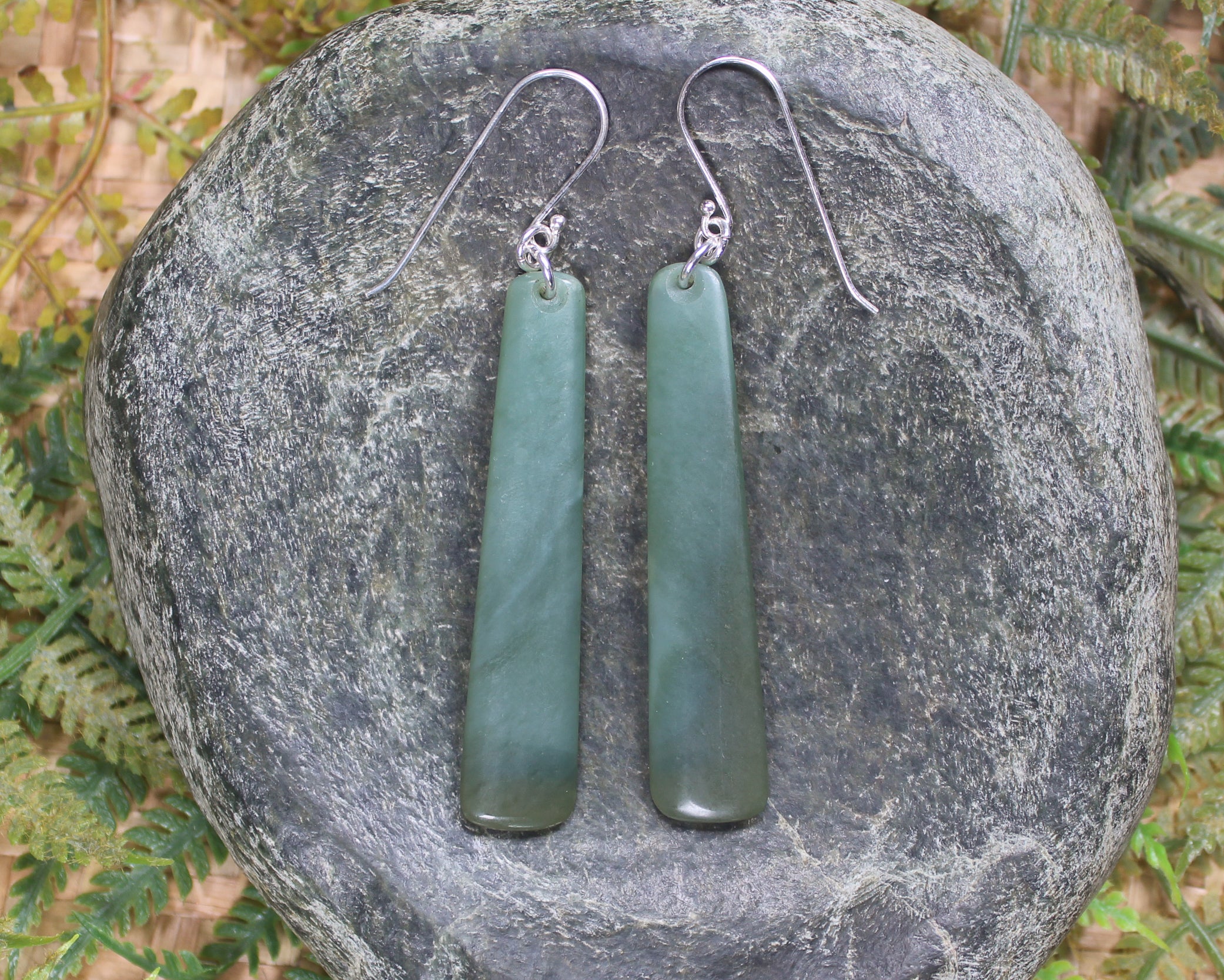 Roimata or Teardrop earrings carved from Inanga Pounamu - NZ Greenstone