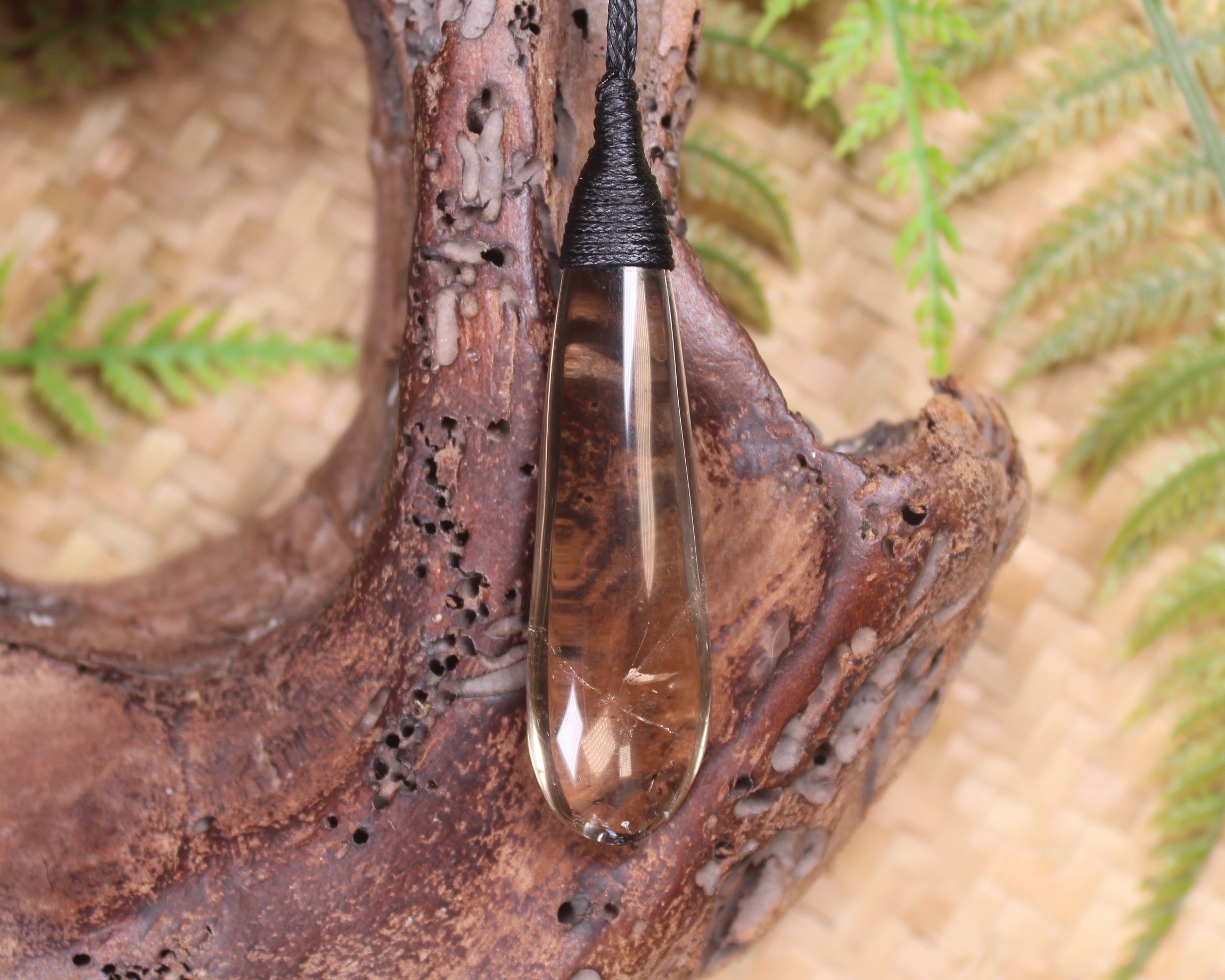 Roimata pendant carved from Smokey Quartz