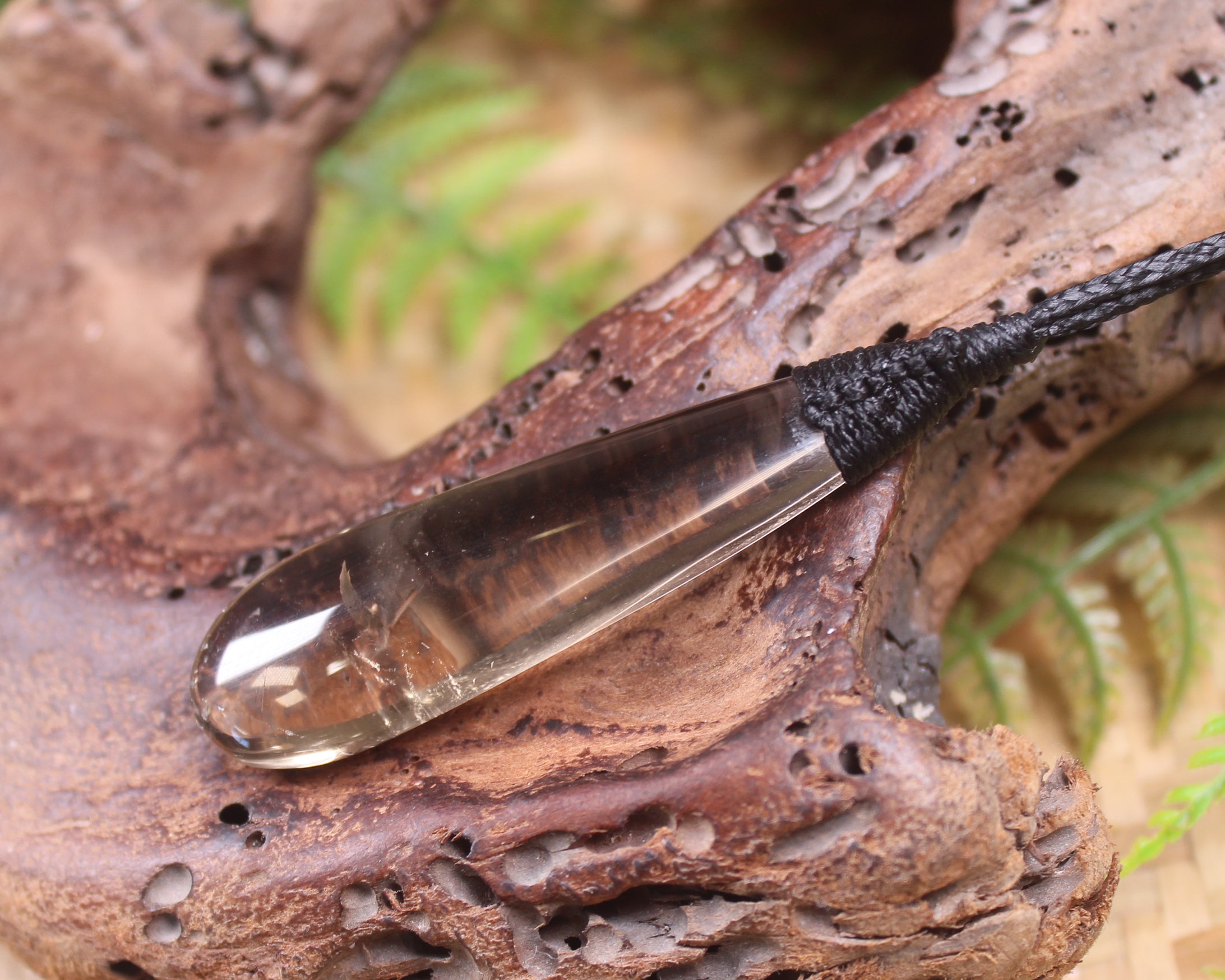 Roimata pendant carved from Smokey Quartz