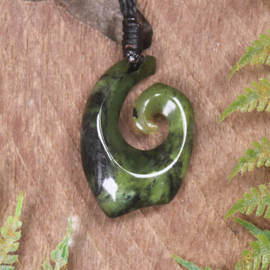Hei Matau or Fish Hook carved from Douglas Creek Pounamu - NZ Greenstone