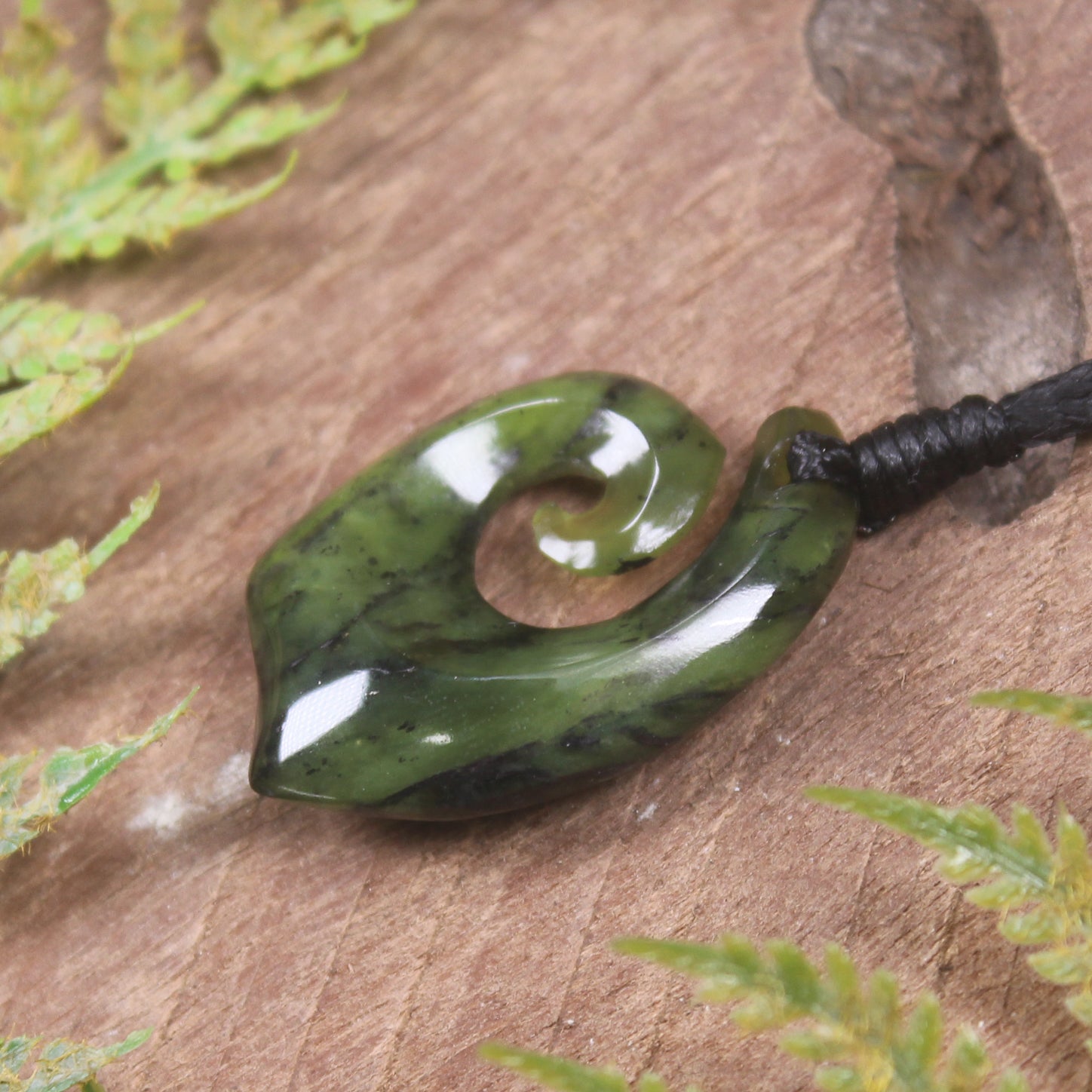 Hei Matau or Fish Hook carved from Douglas Creek Pounamu - NZ Greenstone