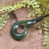 Hei Matau or Fish Hook carved from Kawakawa Pounamu - NZ Greenstone