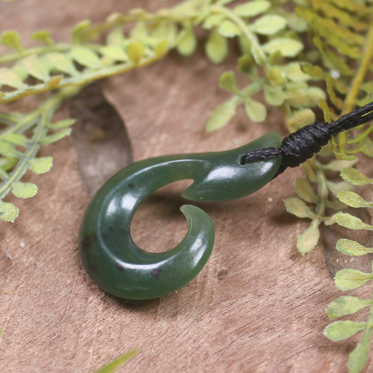 Hei Matau or Fish Hook carved from Kawakawa Pounamu - NZ Greenstone