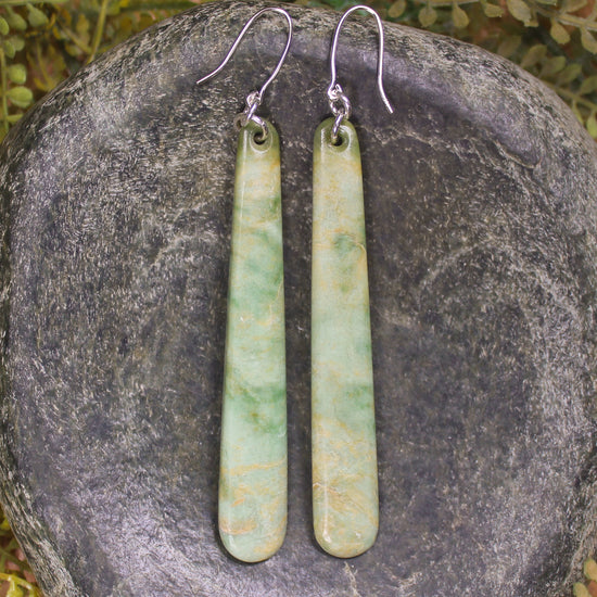 Roimata or Teardrop earrings carved from Flower Jade Pounamu - NZ Greenstone