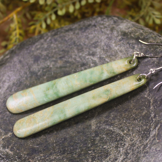 Roimata or Teardrop earrings carved from Flower Jade Pounamu - NZ Greenstone