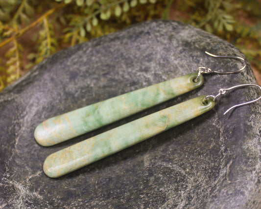 Roimata or Teardrop earrings carved from Flower Jade Pounamu - NZ Greenstone