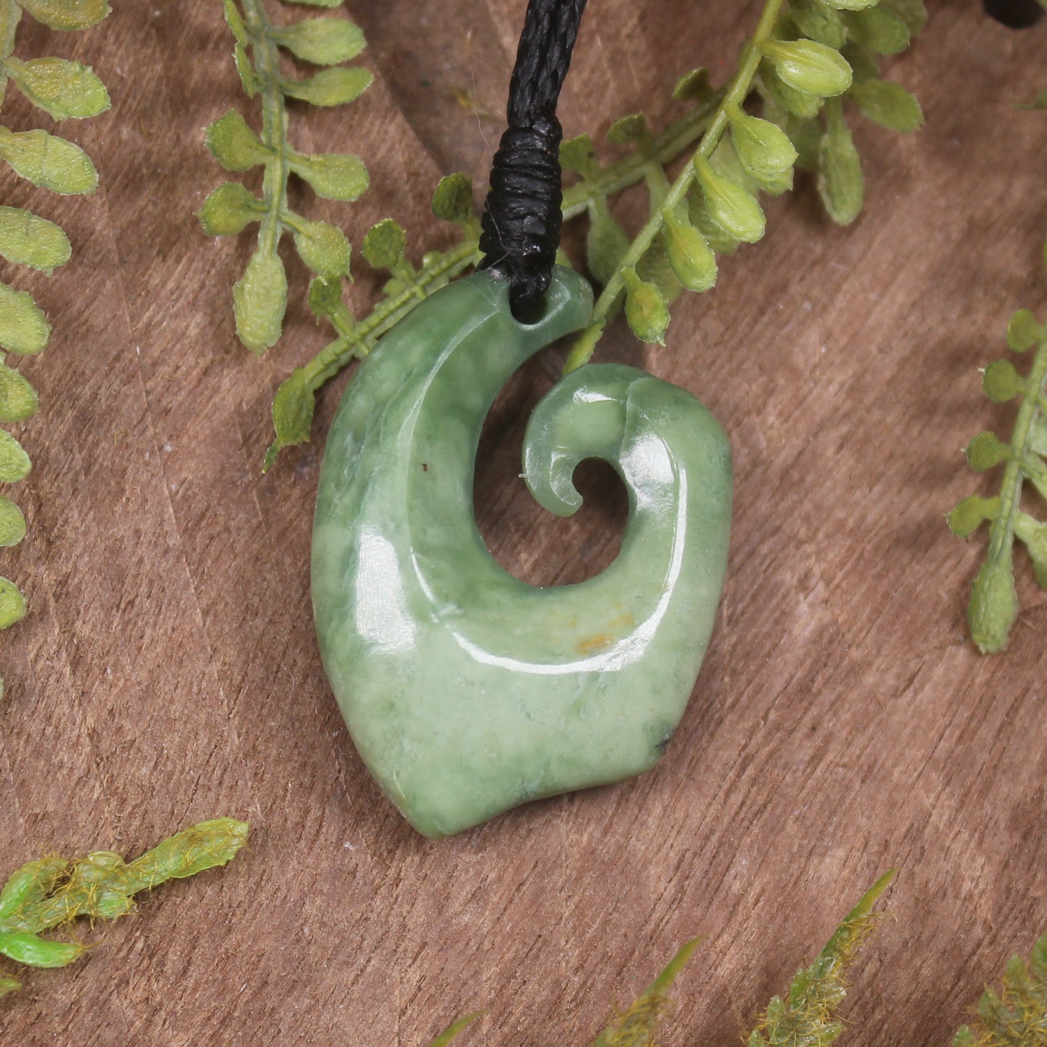 Hei Matau or Fish Hook carved from Kawakawa Pounamu - NZ Greenstone