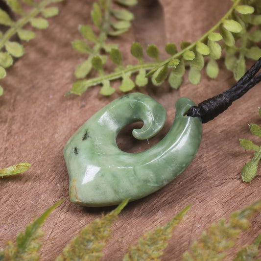 Hei Matau or Fish Hook carved from Kawakawa Pounamu - NZ Greenstone
