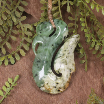 Manaia carved from Flower Jade Pounamu - NZ Greenstone